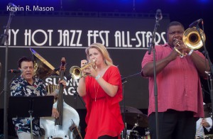 Vince Giordano, Bria Skonberg, and Wycliffe Gordon, © Kevin R. Mason